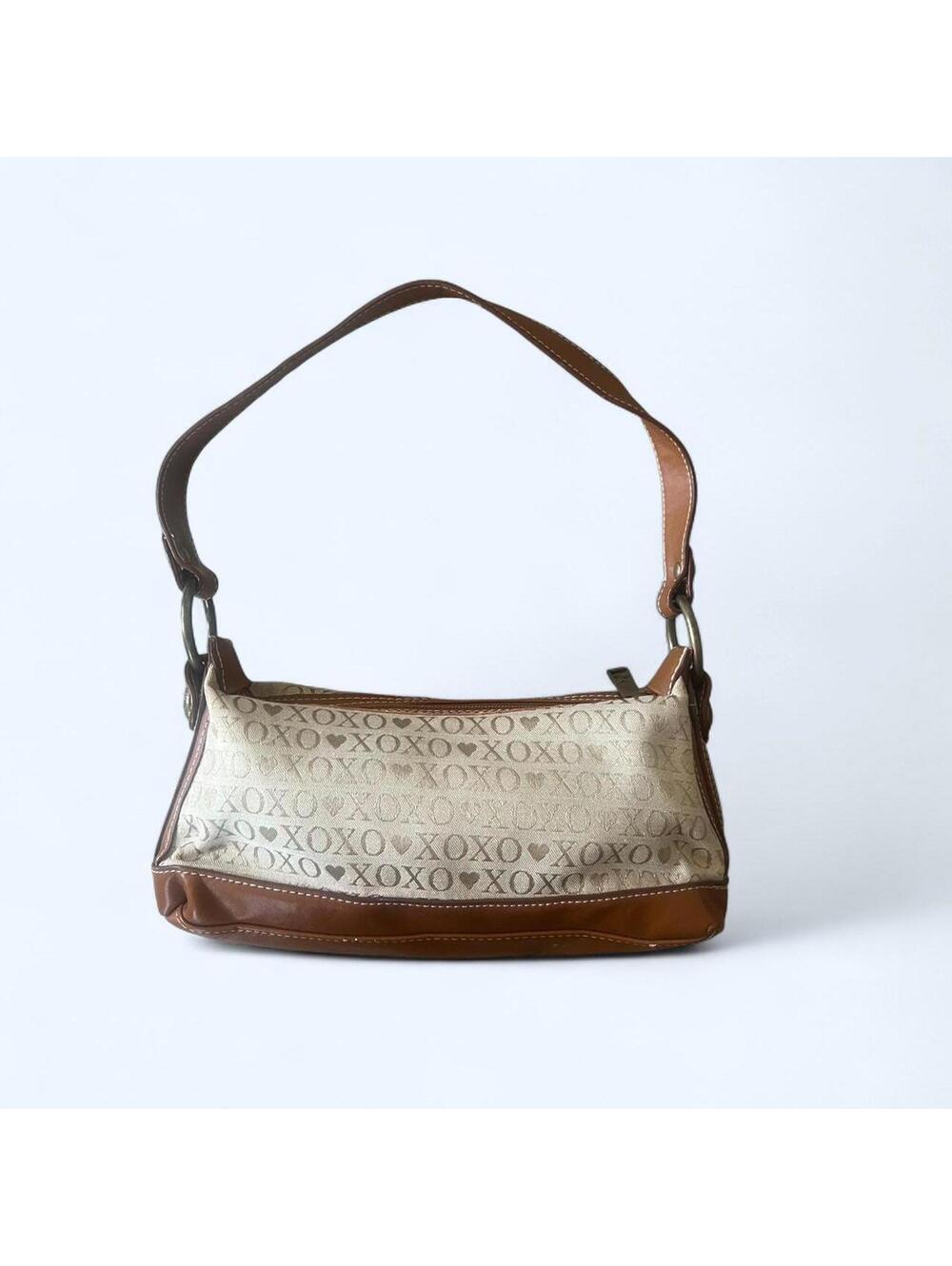 Vintage Y2K XOXO Monogram Mini Shoulder Bag Brown Tan Baguette Purse 🤎
